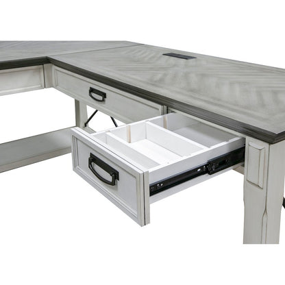 Wood Open L-Desk and Return, 4 Drawers, Power Center, White
