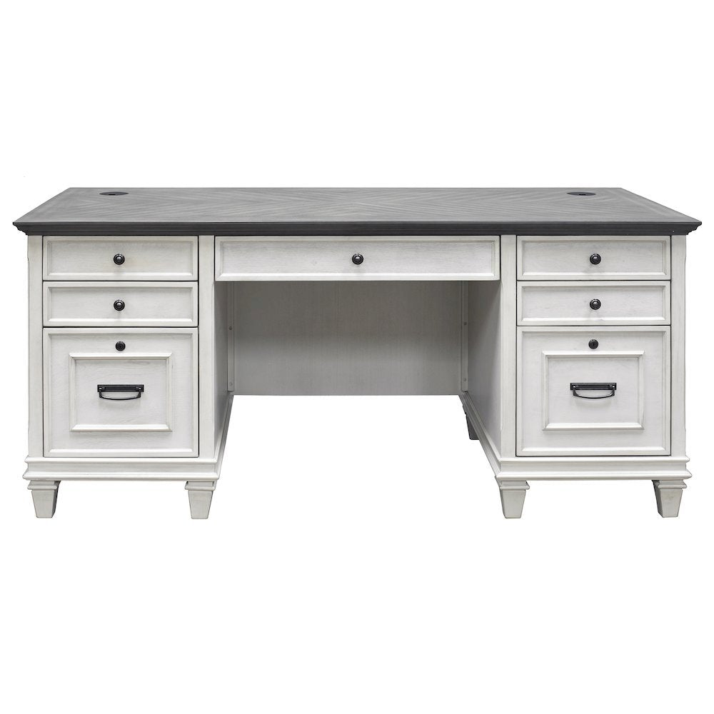 White Wooden Executive Office Desk with Drawers for Home Workspaces