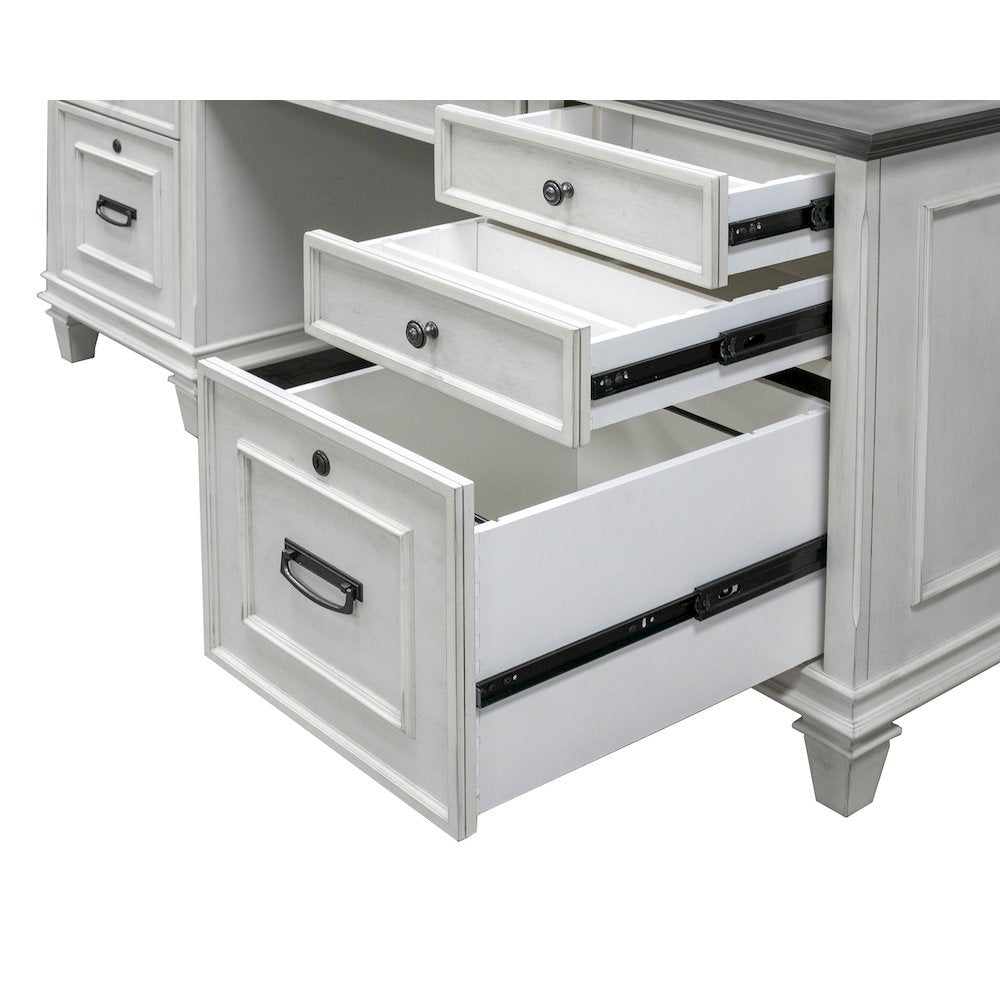 White Wooden Executive Office Desk with Drawers for Home Workspaces