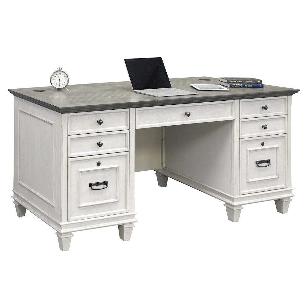 White Wooden Executive Office Desk with Drawers for Home Workspaces