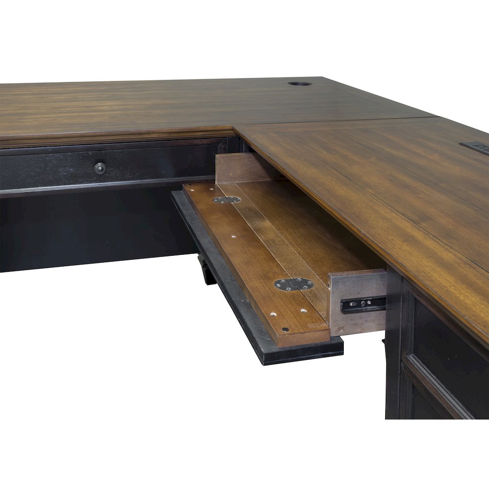L-Desk & Return, 8 Drawers, Locking File, Brown