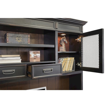 Wood Hutch, Wire Mesh Doors, 2 Utility Drawers, Black