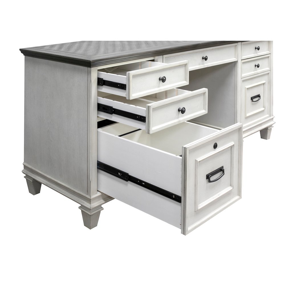 Wood Credenza, 4 Drawers, Printer Pullout, Power Center, White