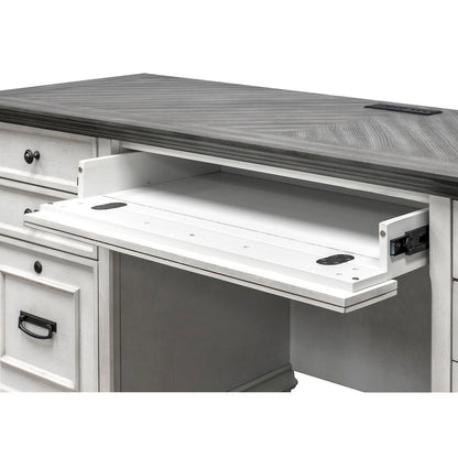 Wood Credenza, 4 Drawers, Printer Pullout, Power Center, White