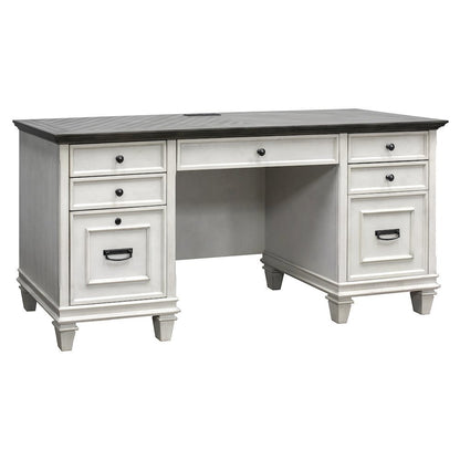 Wood Credenza, 4 Drawers, Printer Pullout, Power Center, White