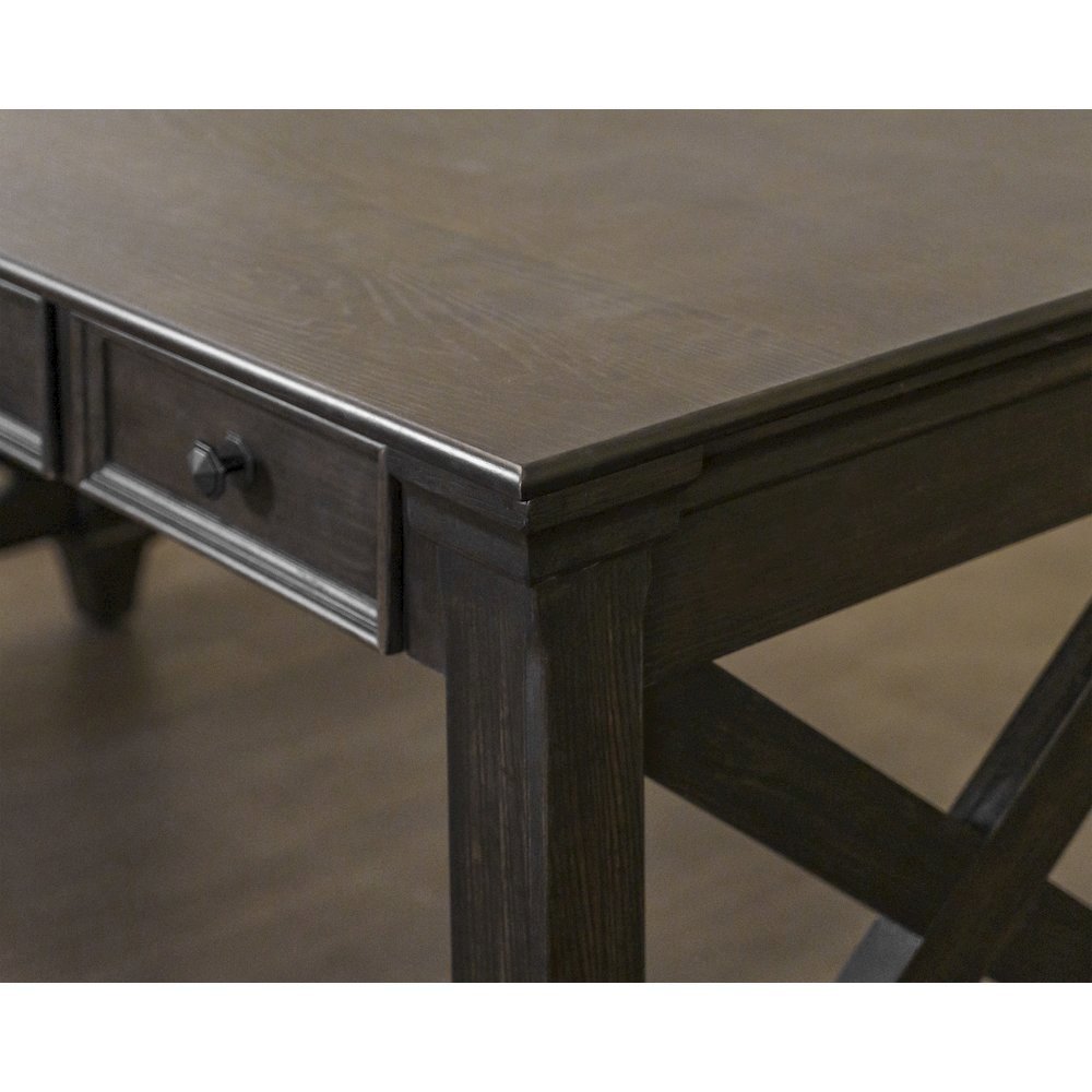 Traditional Wood Writing Desk, 3 Drawers, Power Center, Dark Brown