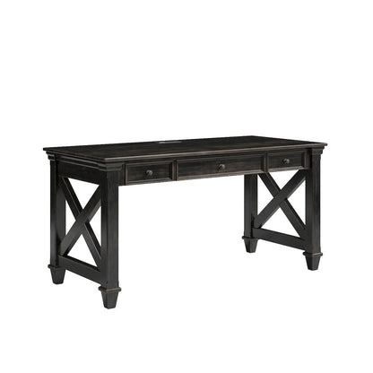 Traditional Wood Writing Desk, 3 Drawers, Power Center, Dark Brown
