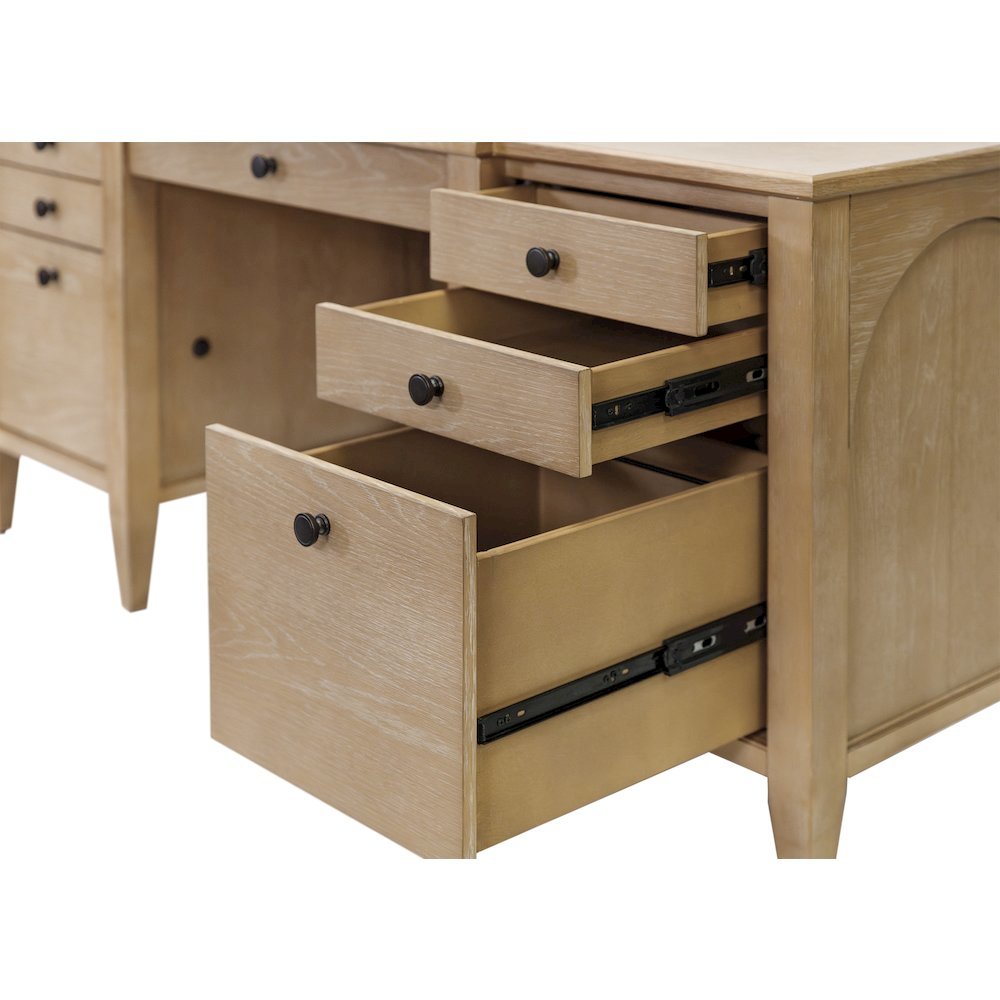 Wood Double Pedestal Desk, 7 Drawers, 2 Locking Files, Brown