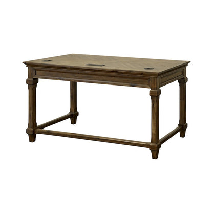 Traditional Wood Writing Desk, 3 Drawers, Power Center, Brown