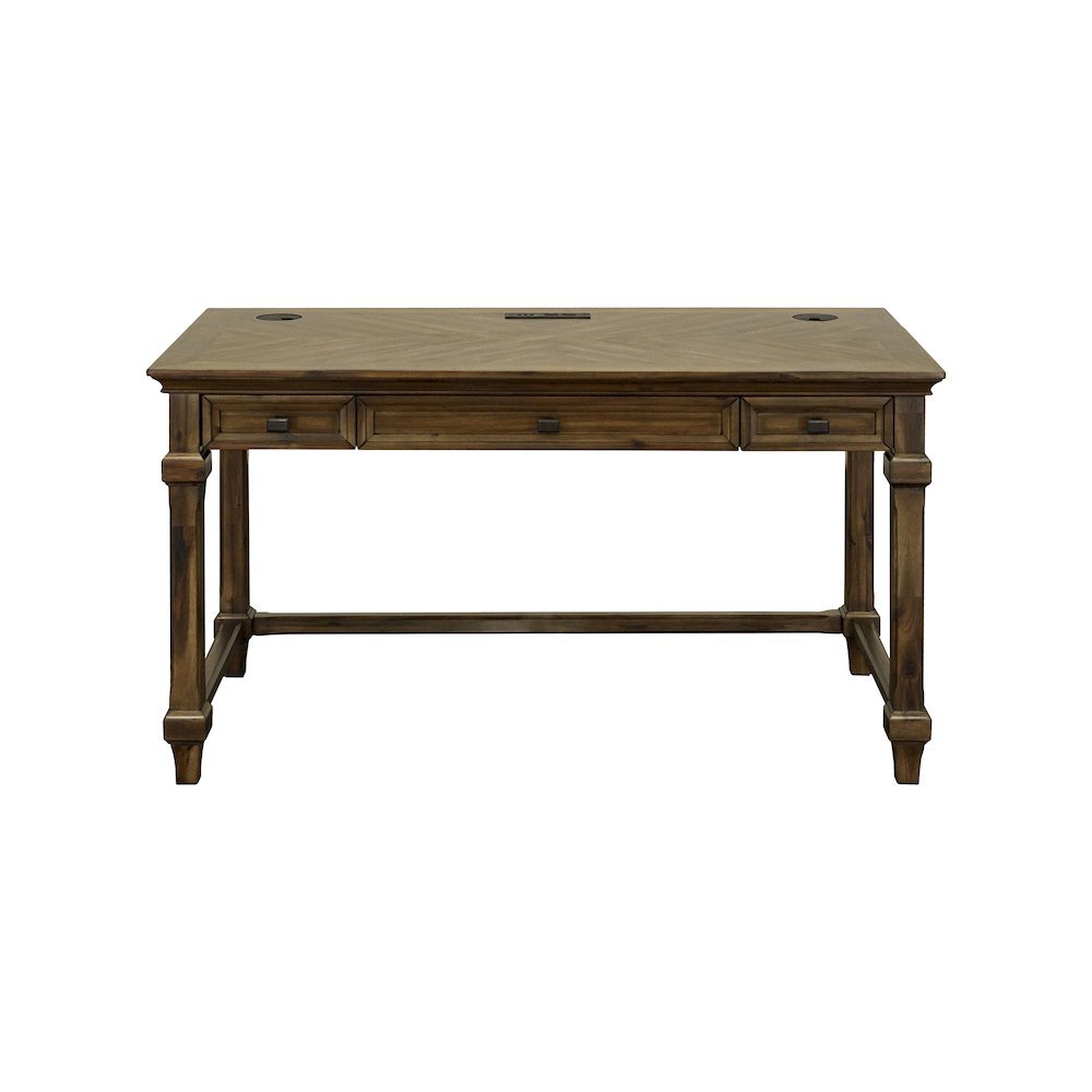 Traditional Wood Writing Desk, 3 Drawers, Power Center, Brown