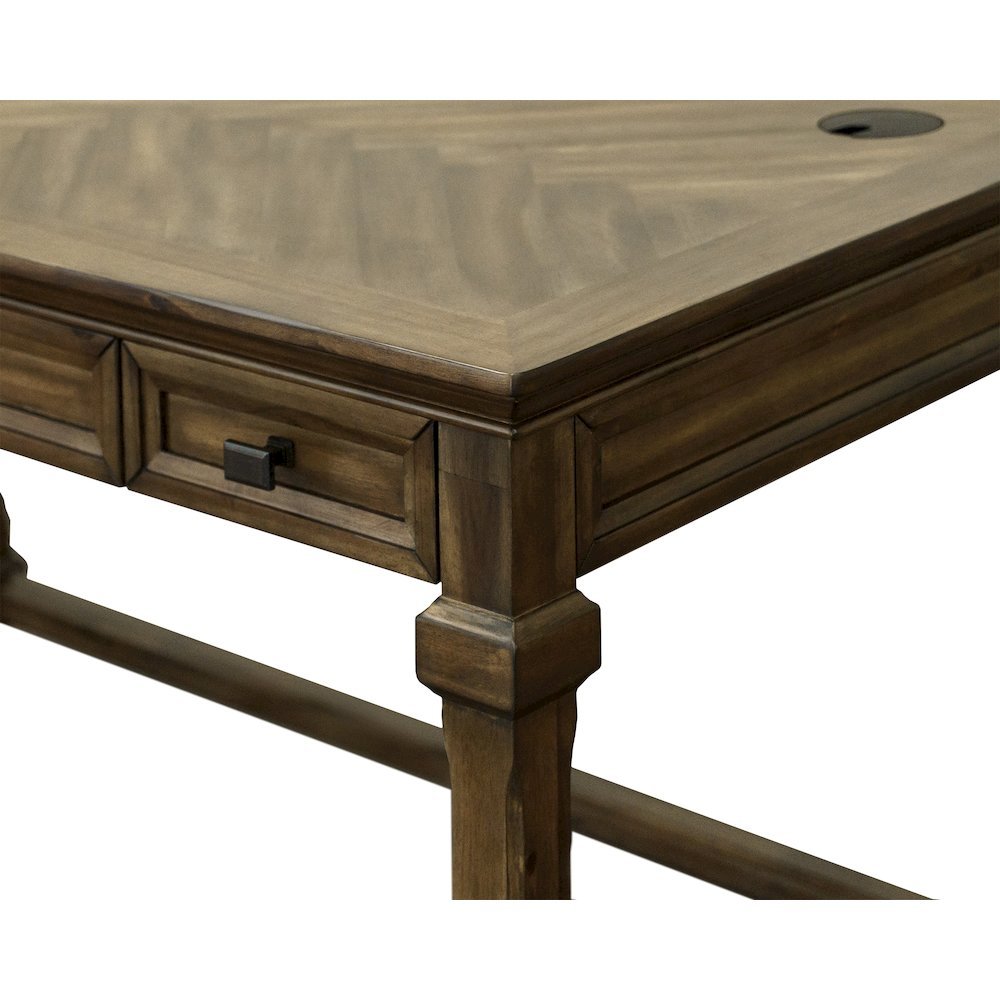Traditional Wood Writing Desk, 3 Drawers, Power Center, Brown