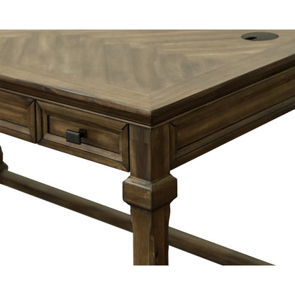 Traditional Wood Writing Desk, 3 Drawers, Power Center, Brown