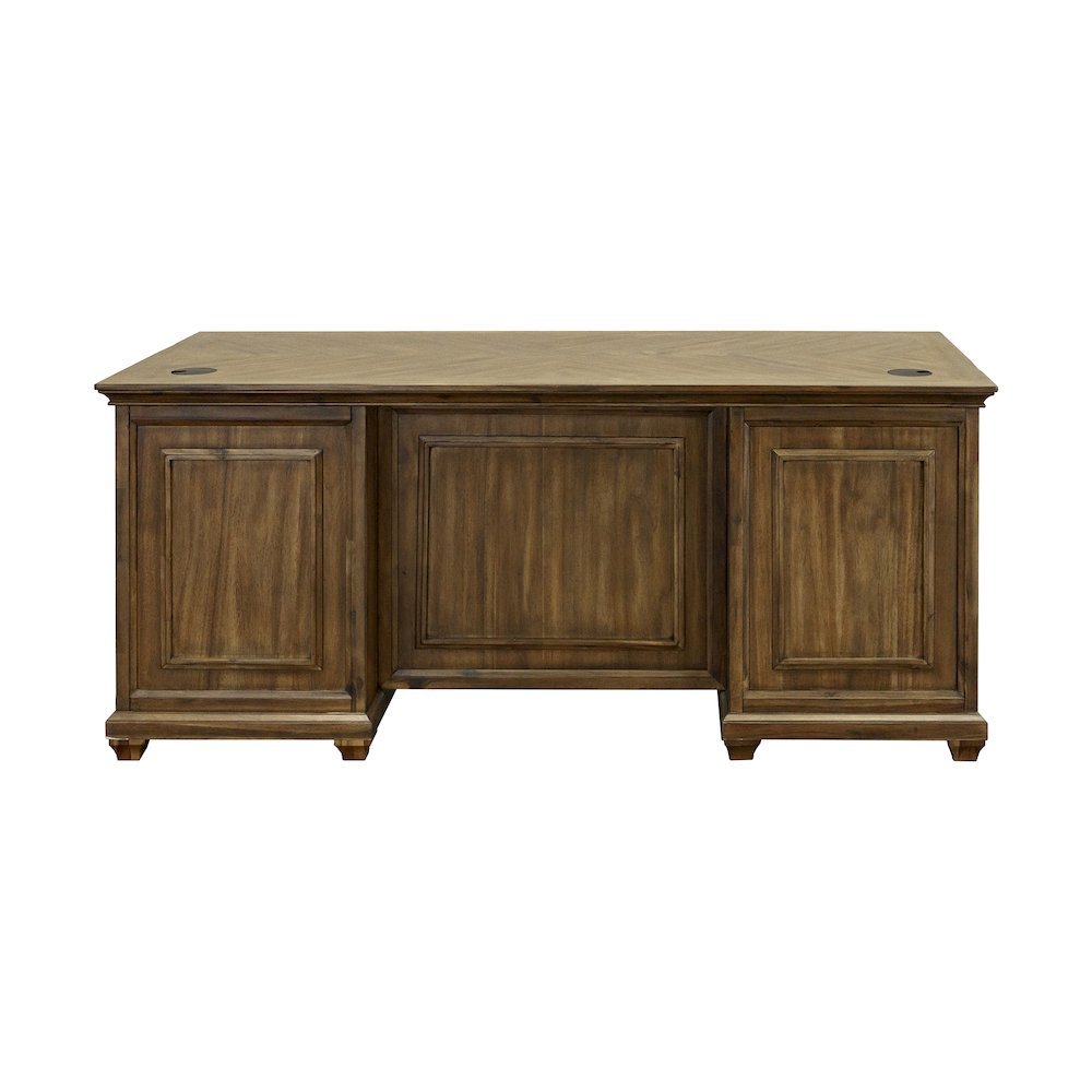 Wood Double Pedestal Desk, 7 Drawers, Locking File, Brown