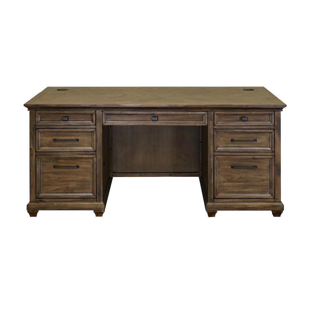 Wood Double Pedestal Desk, 7 Drawers, Locking File, Brown