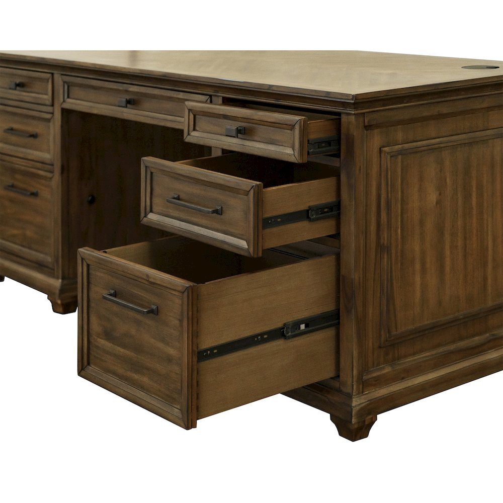 Wood Double Pedestal Desk, 7 Drawers, Locking File, Brown