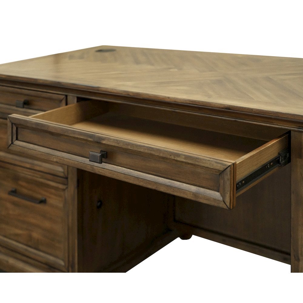 Wood Double Pedestal Desk, 7 Drawers, Locking File, Brown