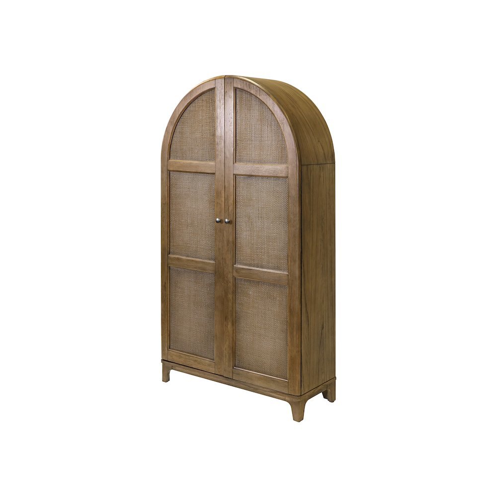 Coastal Arch Bar Cabinet, Fully Assembled, 2 Doors, Wine Storage, Brown