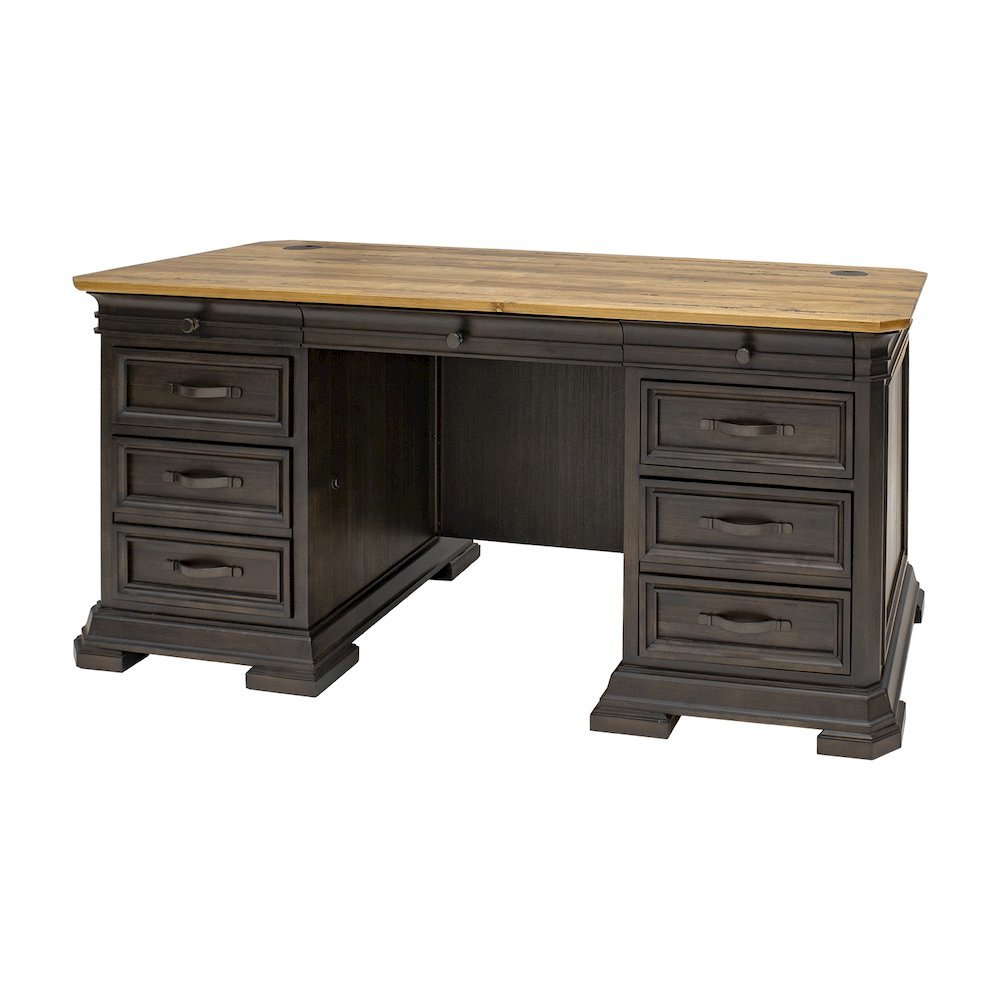 Double Pedestal Executive Desk, 7 Drawers, Locking File, Brown