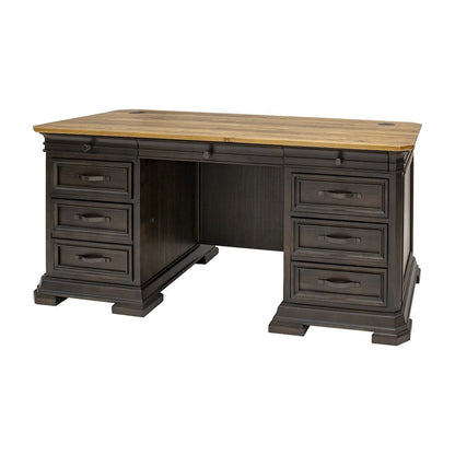 Double Pedestal Executive Desk, 7 Drawers, Locking File, Brown