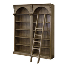 8 Foot Bookcase Wall, Ladder, Adjustable Shelves, Brown