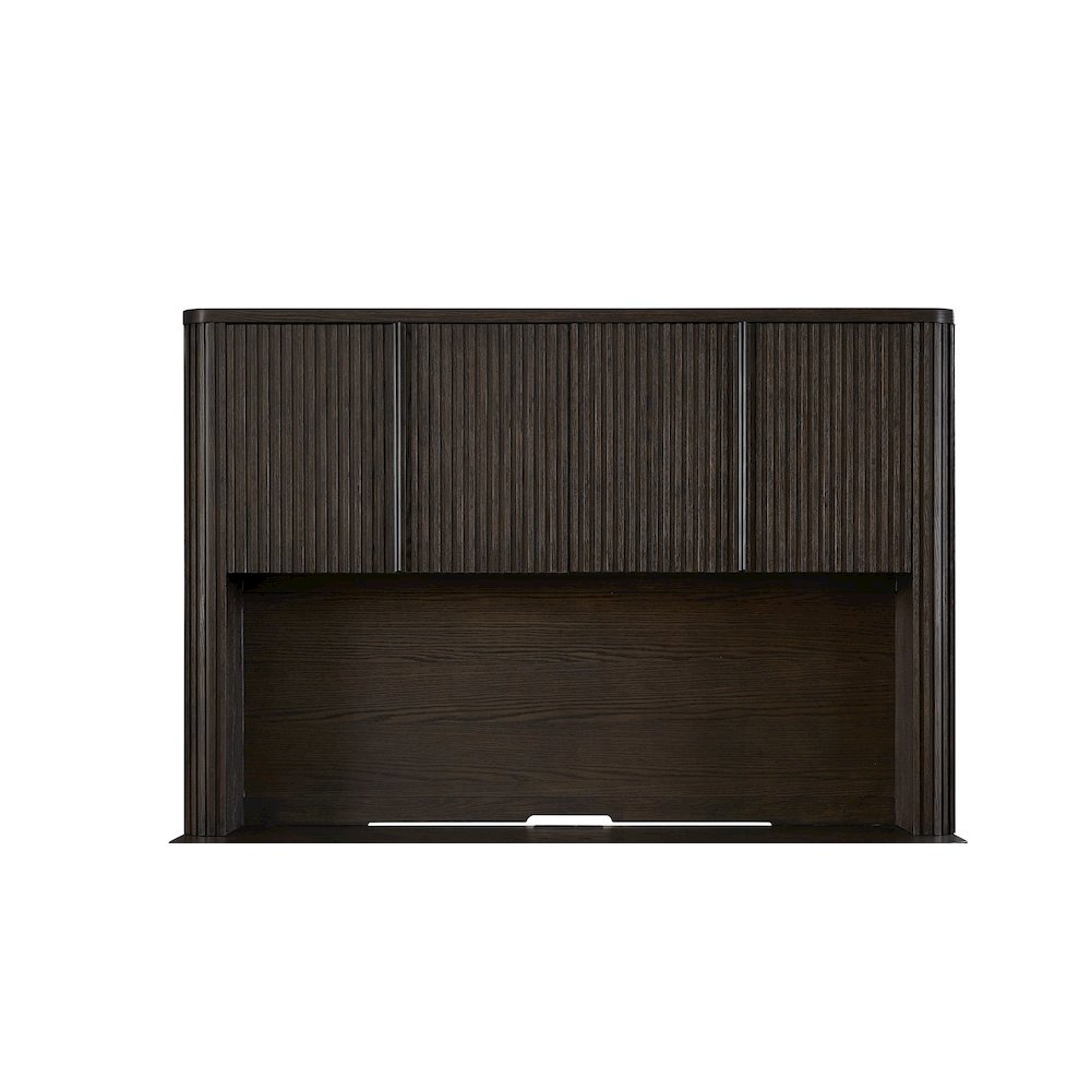 Brown executive hutch with wood doors, fully assembled, spacious storage