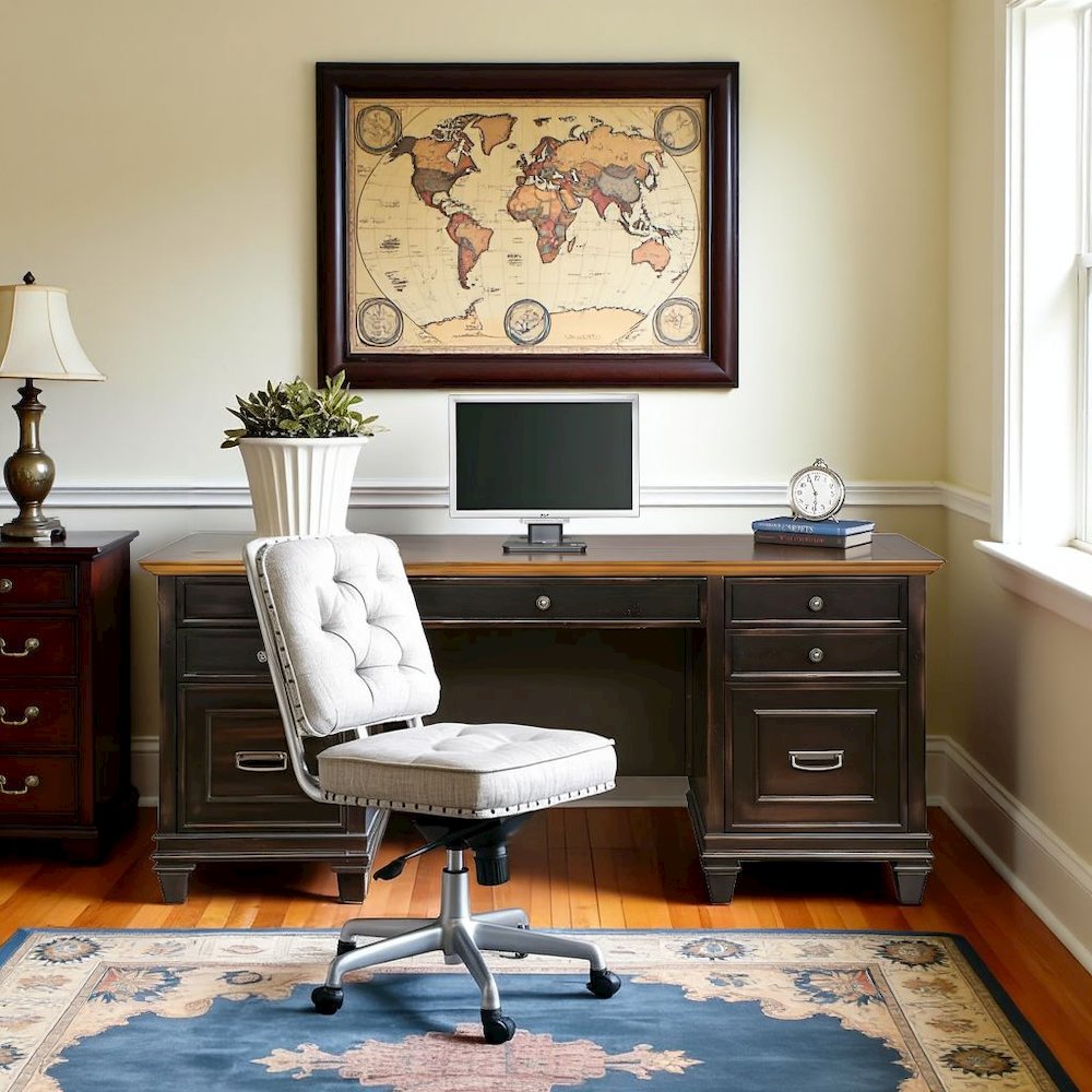 Elegant Office Desk With Drawers, Executive Writing Desk in Black Finish