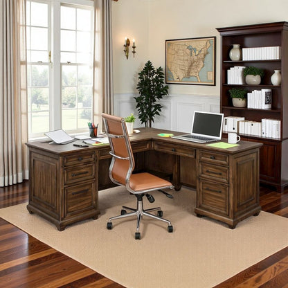 L Shape Desk with Drawers, Large Corner Desk with Storage for Office Use