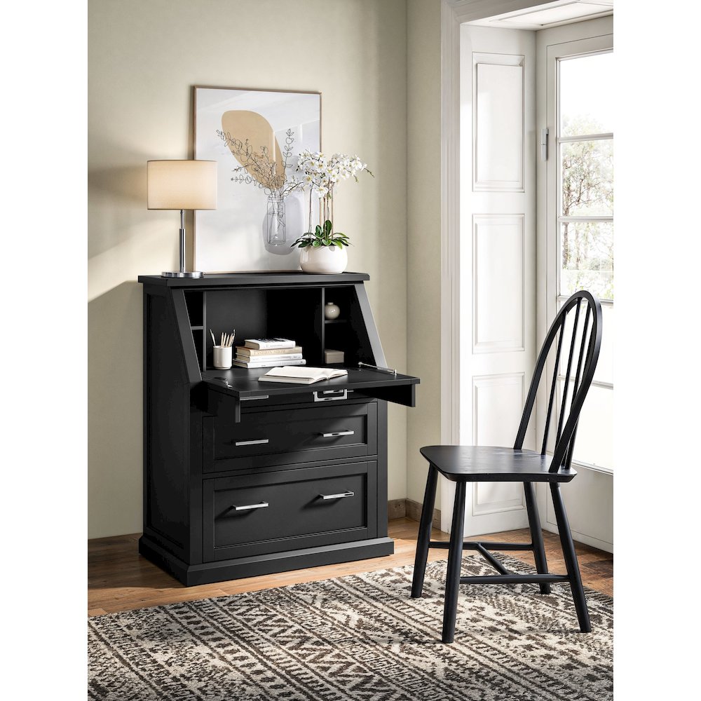 Modern Wood Drop-Lid Secretary Desk, Fully Assembled, Black