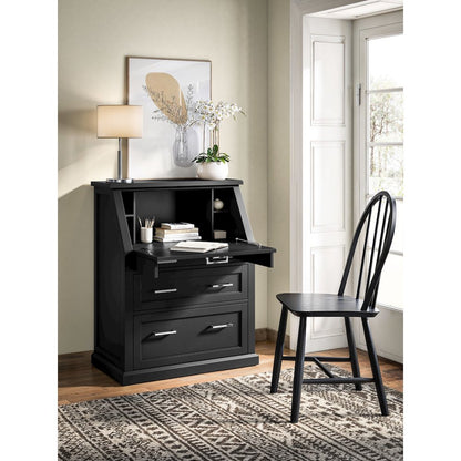 Modern Wood Drop-Lid Secretary Desk, Fully Assembled, Black