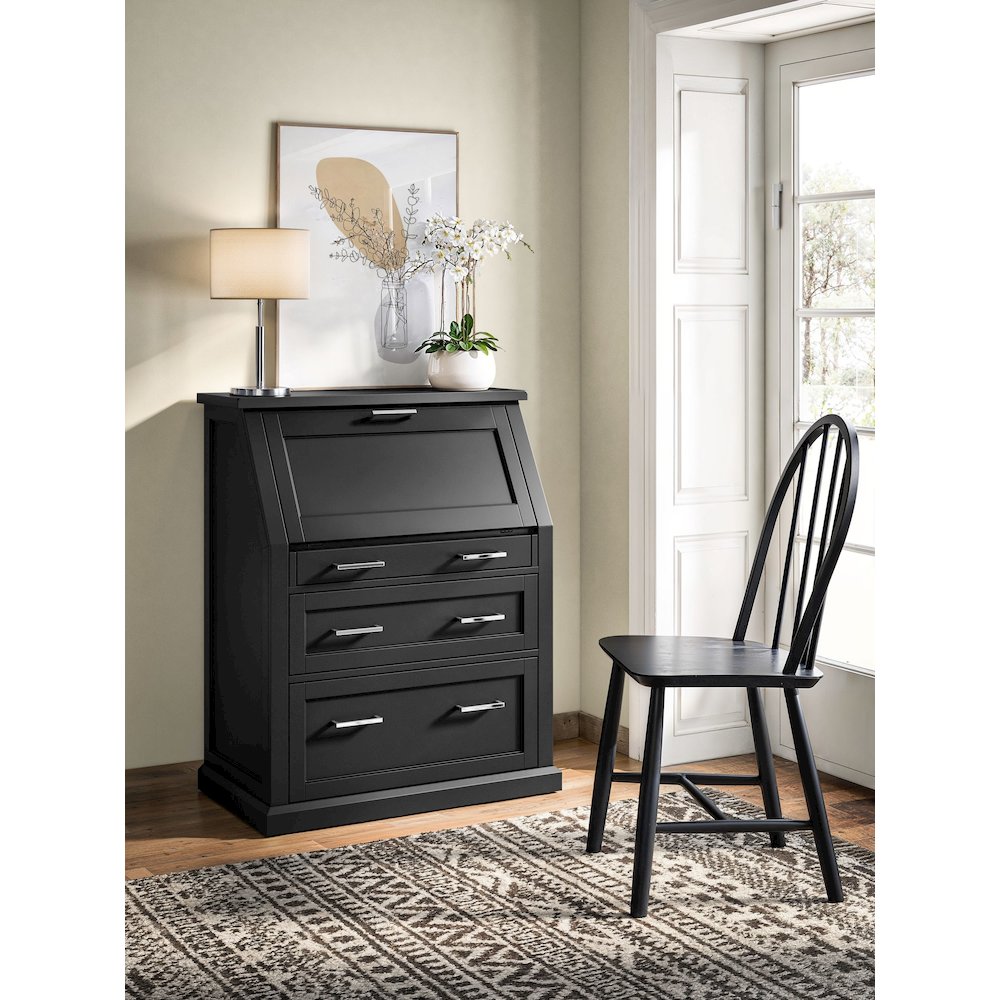 Modern Wood Drop-Lid Secretary Desk, Fully Assembled, Black