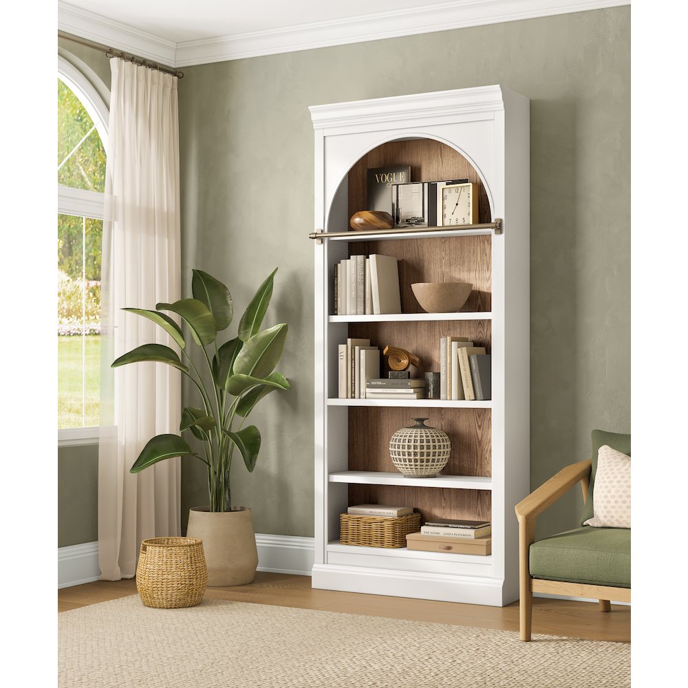 Contemporary 94" Tall Arched Wood Bookcase, Storage Organizer, Office Shelving