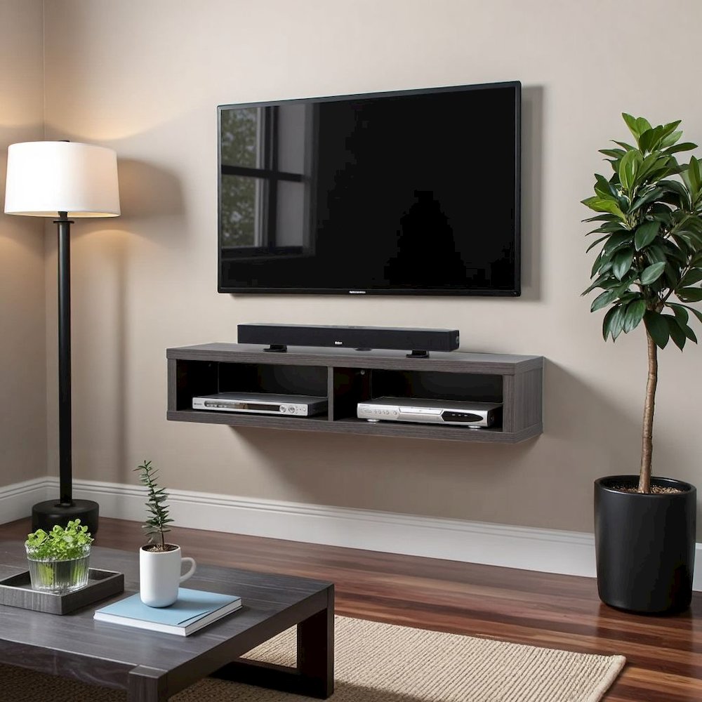 Floating TV Stand Wall Mounted – 48 Inch Wood Floating Entertainment Shelf