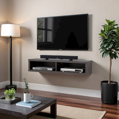 Floating TV Stand Wall Mounted – 48 Inch Wood Floating Entertainment Shelf