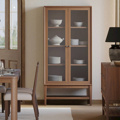 Mid-Century Modern Wood Dining Display Cabinet, Kitchen Storage, Bookcase, Brown