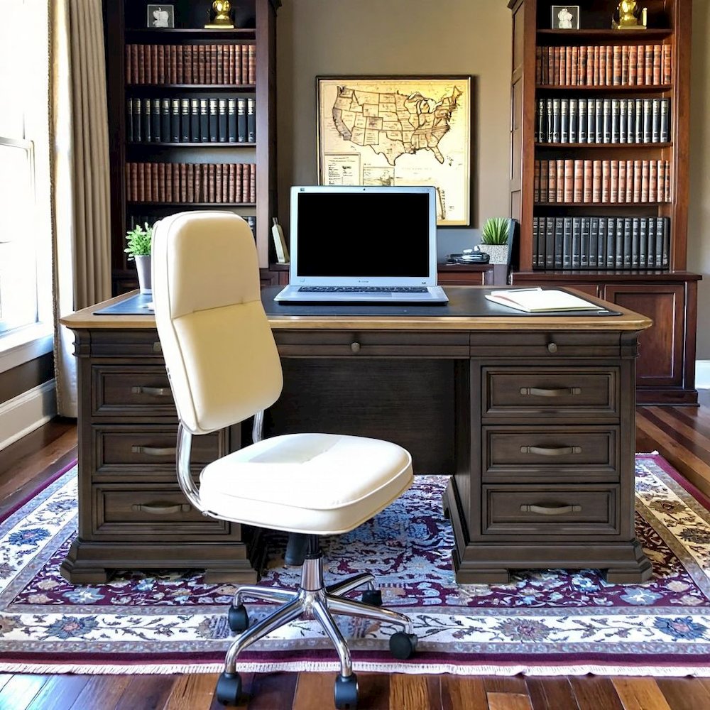 Brown Executive Desk With Drawers – Wooden Office Desk With File Storage