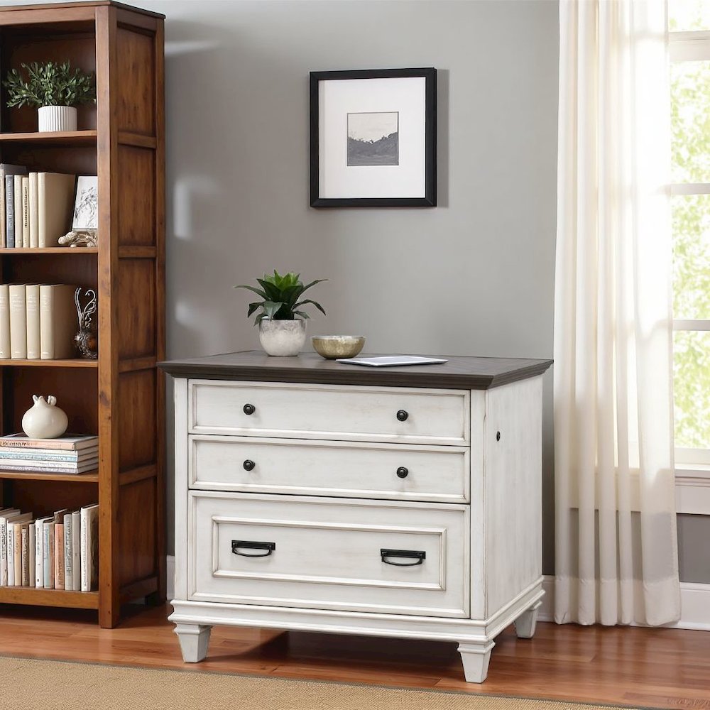 White Wood File Cabinet with Lock, 3-Drawer Lateral Filing Cabinet