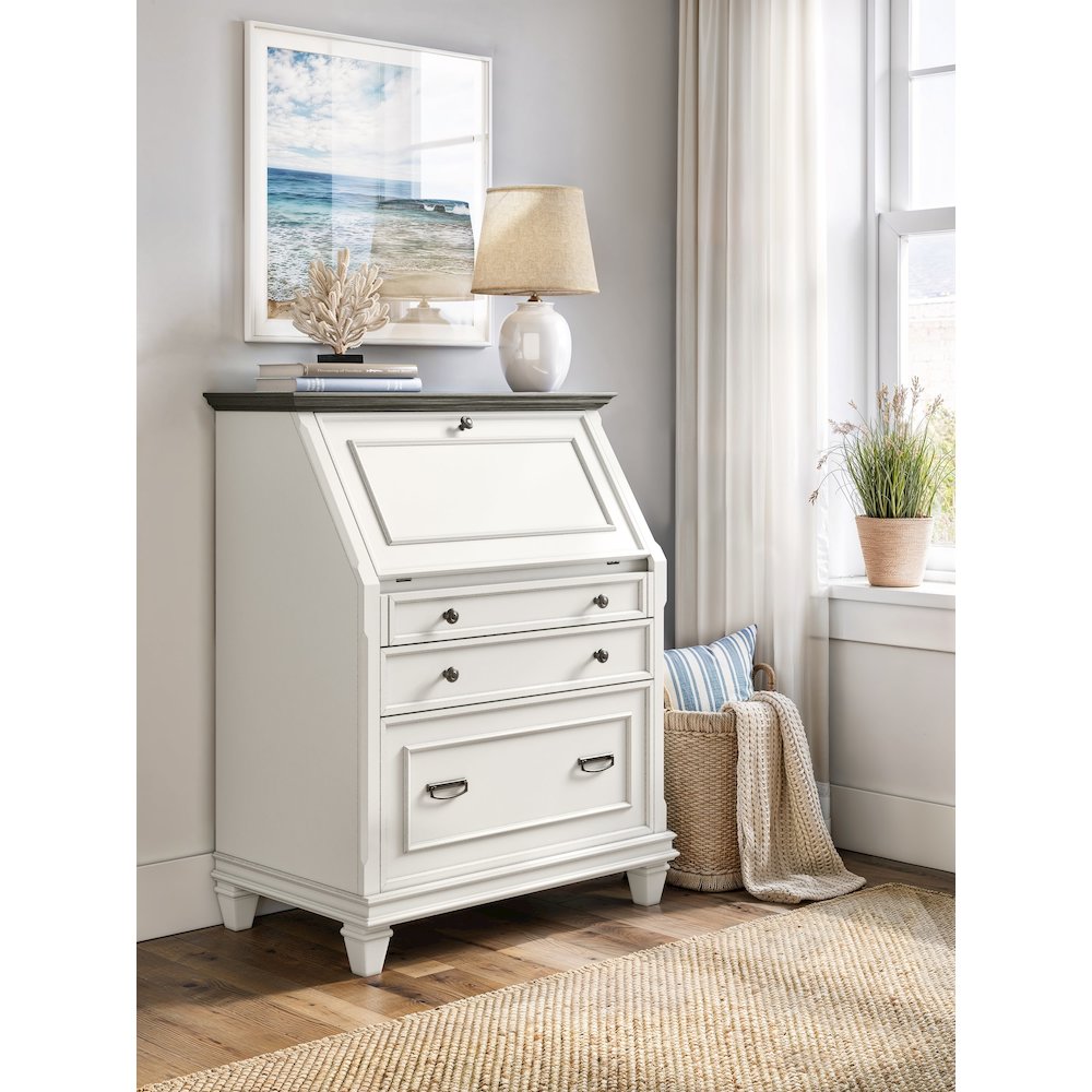 Hartford Wood Drop-Lid Secretary Desk, Fully Assembled, White