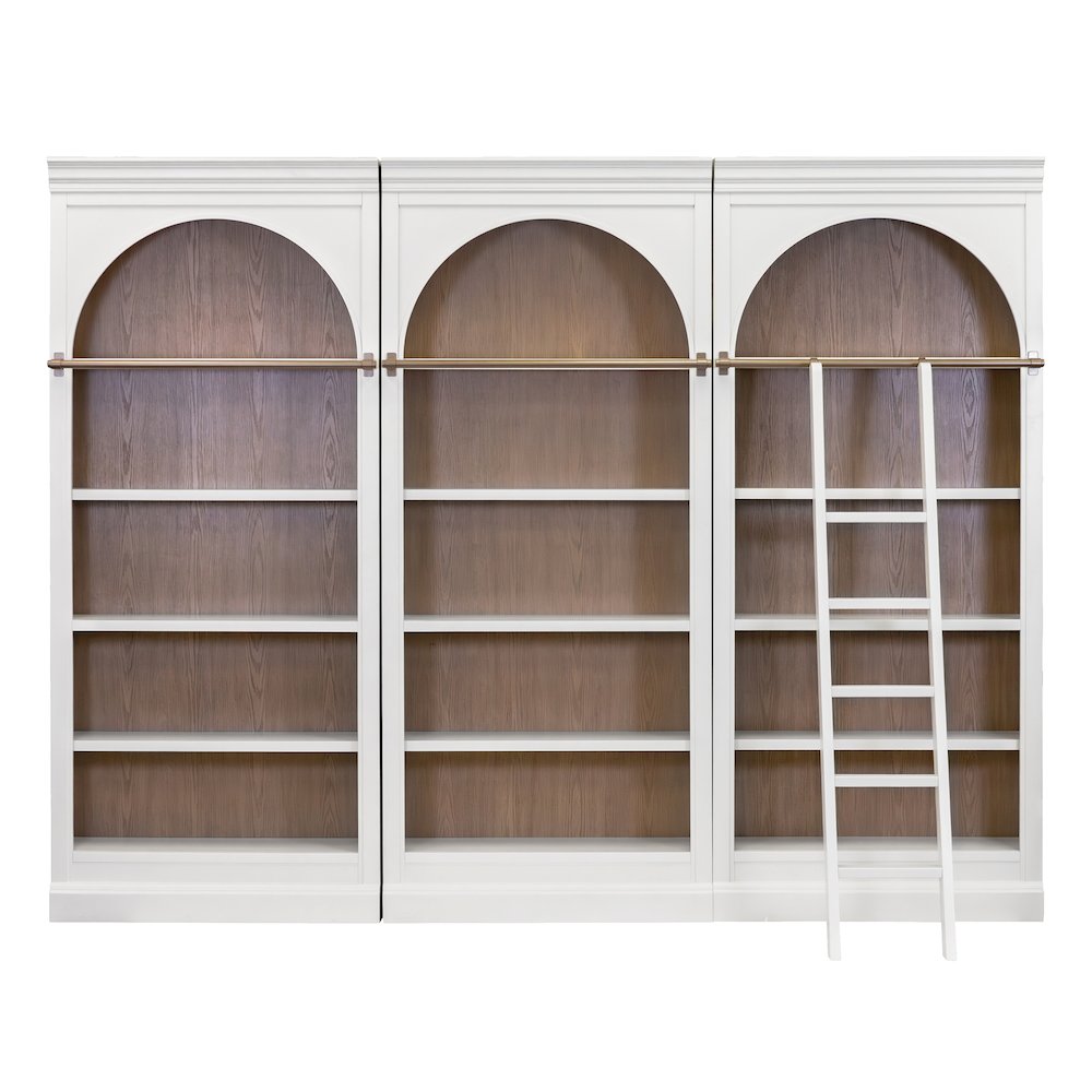 Contemporary 94" Tall Three Piece Arched Wood Bookcase Wall, Office Shelving