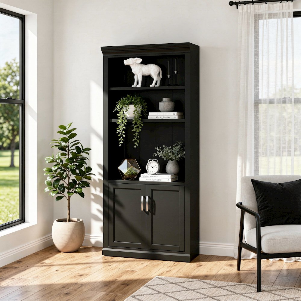 Modern Wood Lower Doors Bookcase, Office Bookcase, Office Shelving