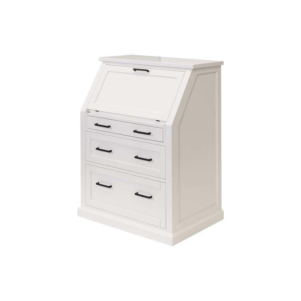Modern Wood Drop-Lid Secretary Desk, Fully Assembled, White