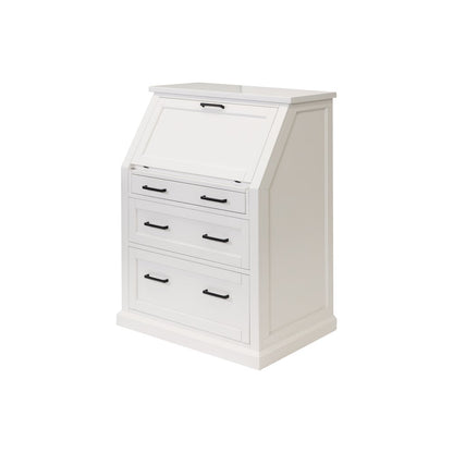 Modern Wood Drop-Lid Secretary Desk, Fully Assembled, White