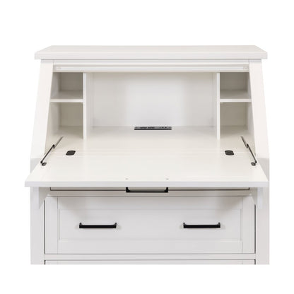 Modern Wood Drop-Lid Secretary Desk, Fully Assembled, White