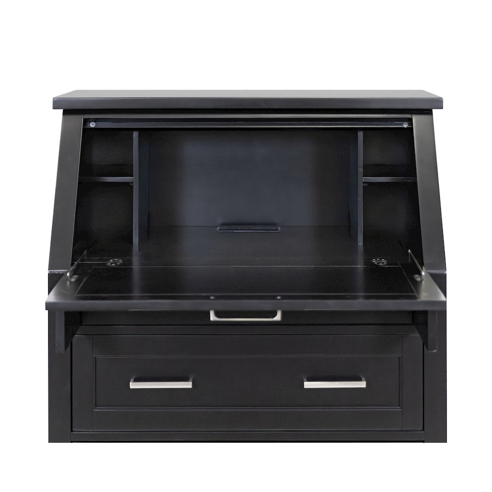 Modern Wood Drop-Lid Secretary Desk, Fully Assembled, Black