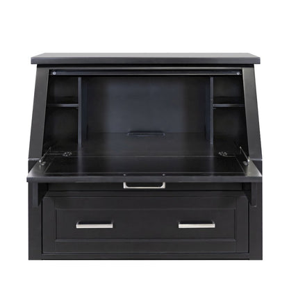Modern Wood Drop-Lid Secretary Desk, Fully Assembled, Black