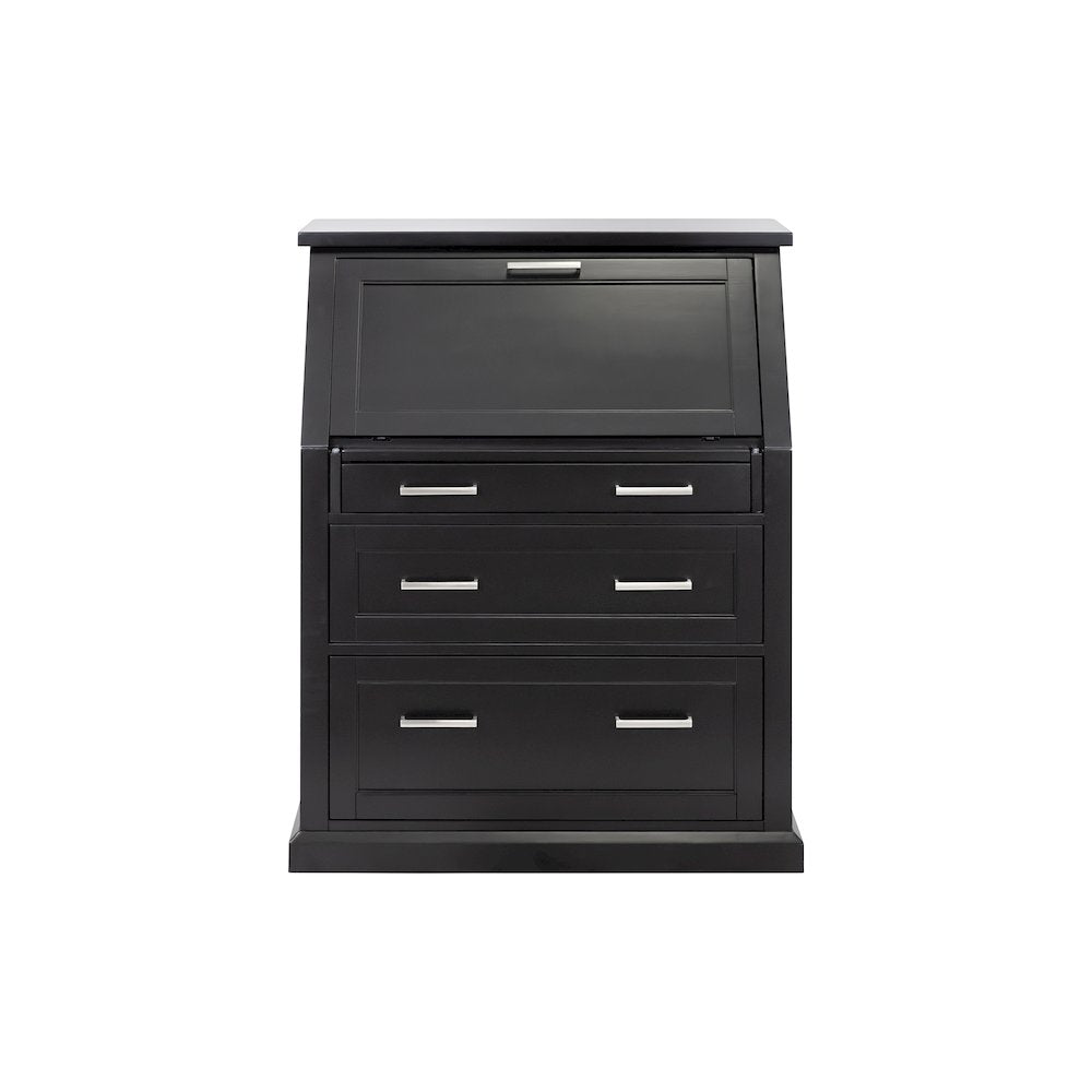 Modern Wood Drop-Lid Secretary Desk, Fully Assembled, Black
