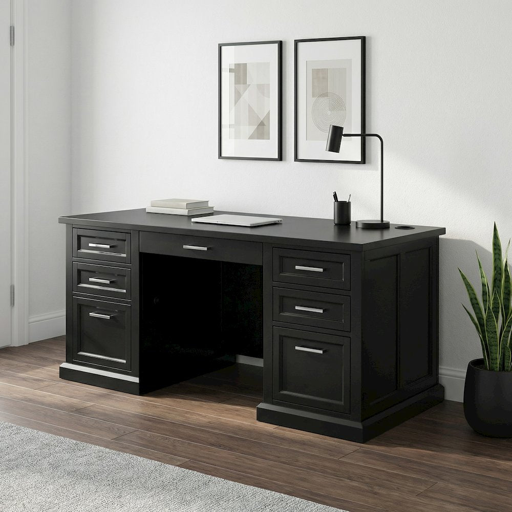 Modern Wood Double Pedestal Executive Desk, Writing Table, Office Desk