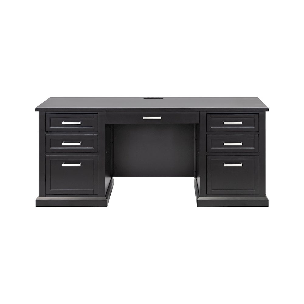 Modern Wood Desk, Office Writing Table, Credenza, Fully Assembled, Black