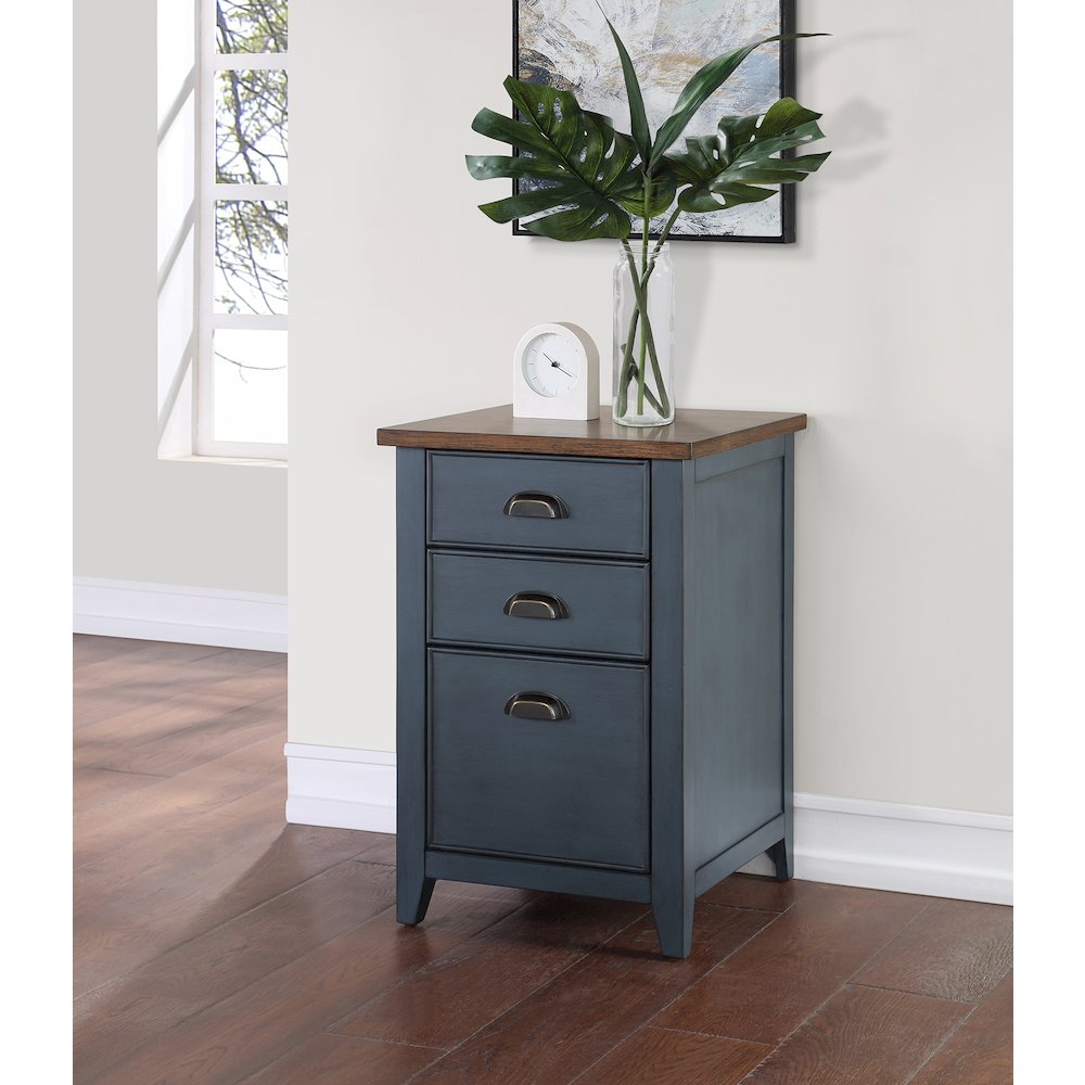 Fairmont Farmhouse Three Drawer Wood File Cabinet, Blue