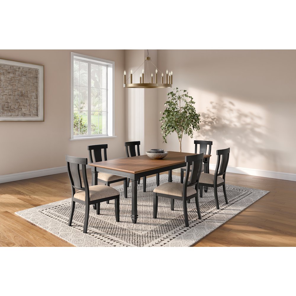 Hartford Traditional Wood Kitchen Extension Dining Table and Six Chairs, Black