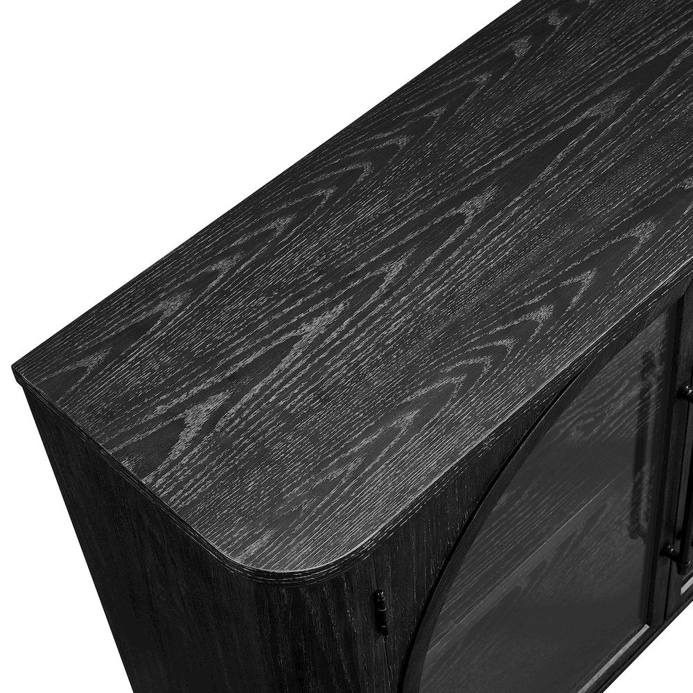 Wood 70" Console with glass doors, TV Stand, Accent Cabinet, Black